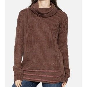 PRANA Sweater Womens Small Brown Clove Wool Blend Cowl Funen Loop Striped